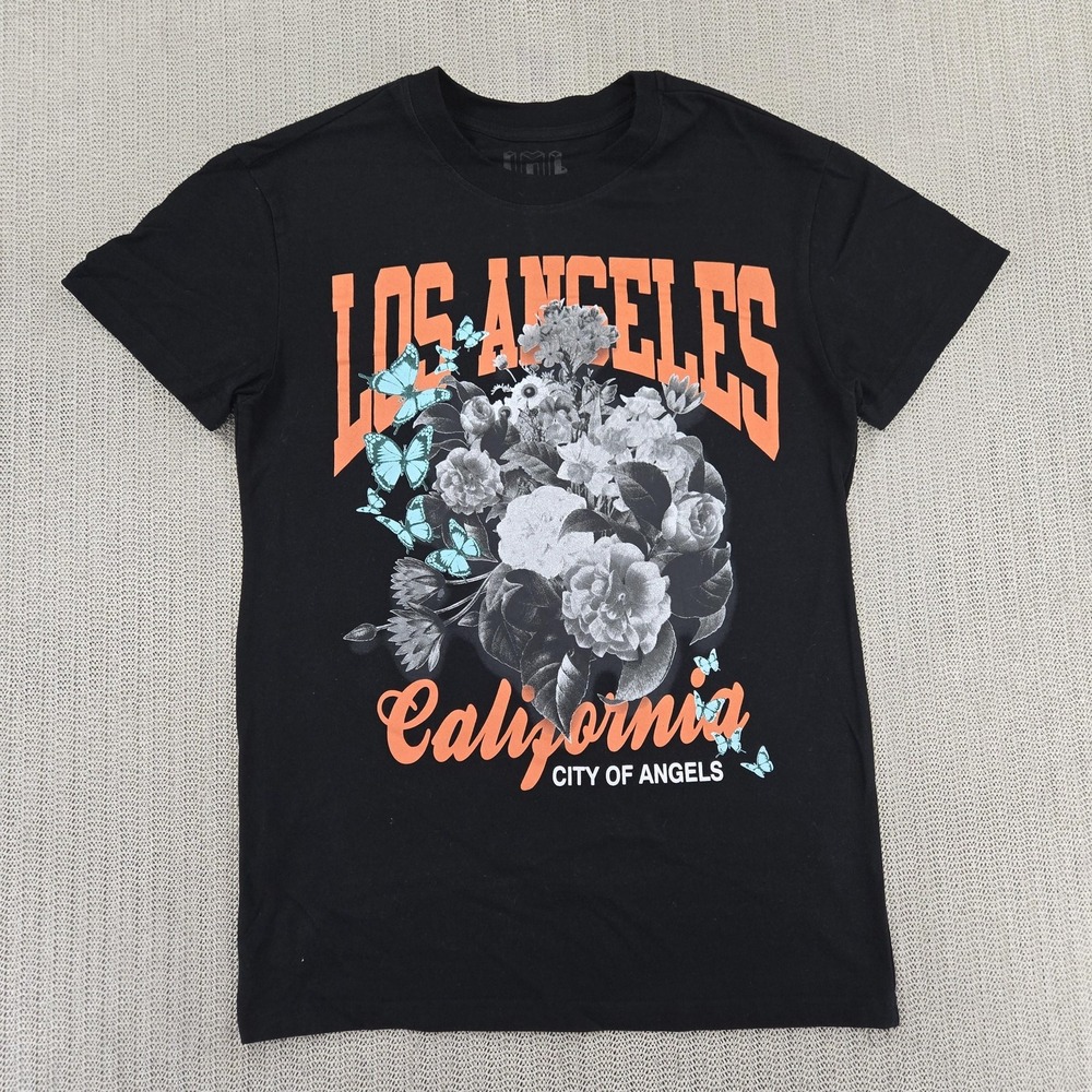 Isaac Morris Shirt Womens Small Black Los Angeles California Graphic Tee Floral
